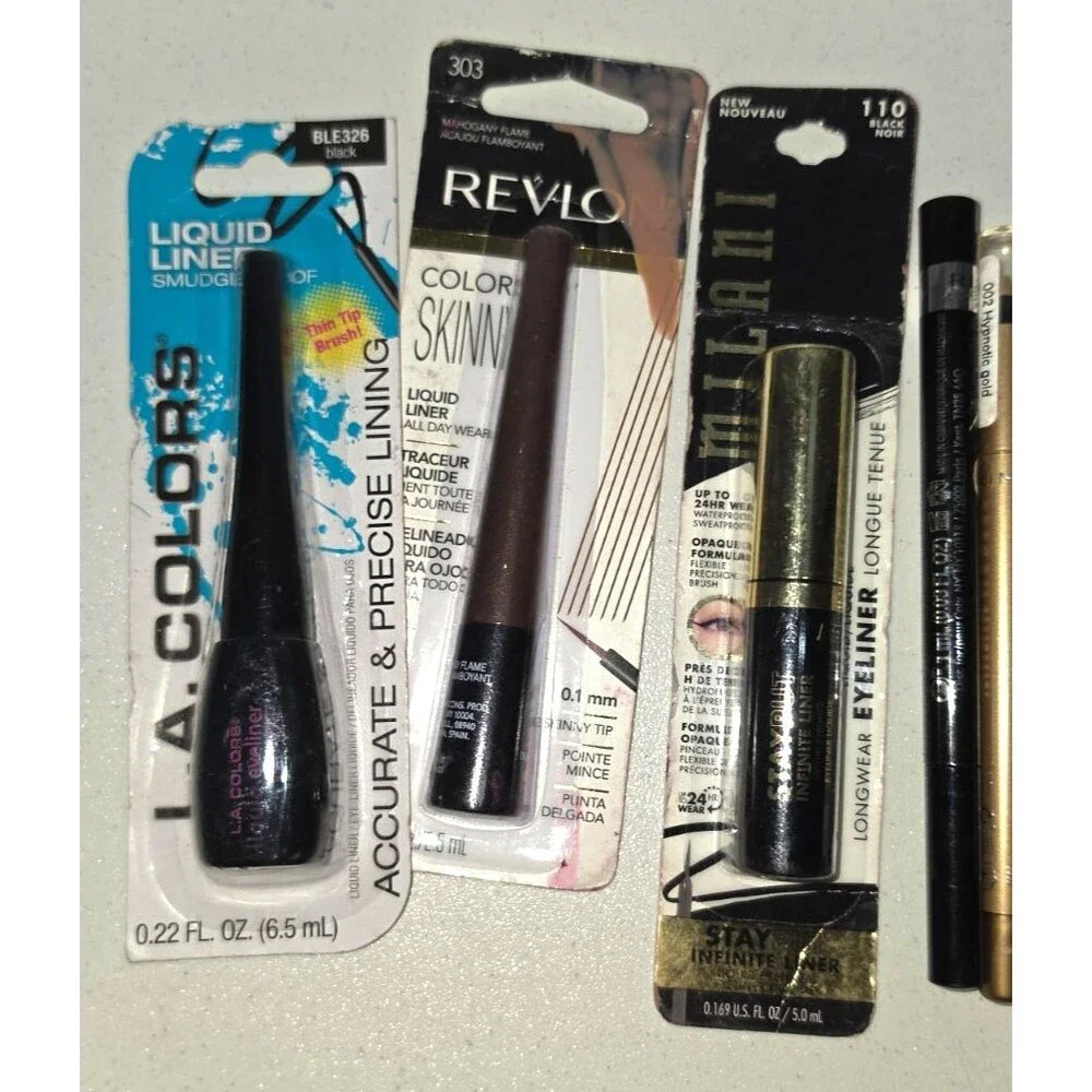 Lot of 8 Eyeliner Liquid Pencil Milani Wet N Wild Revlon Rimmel Black Brown